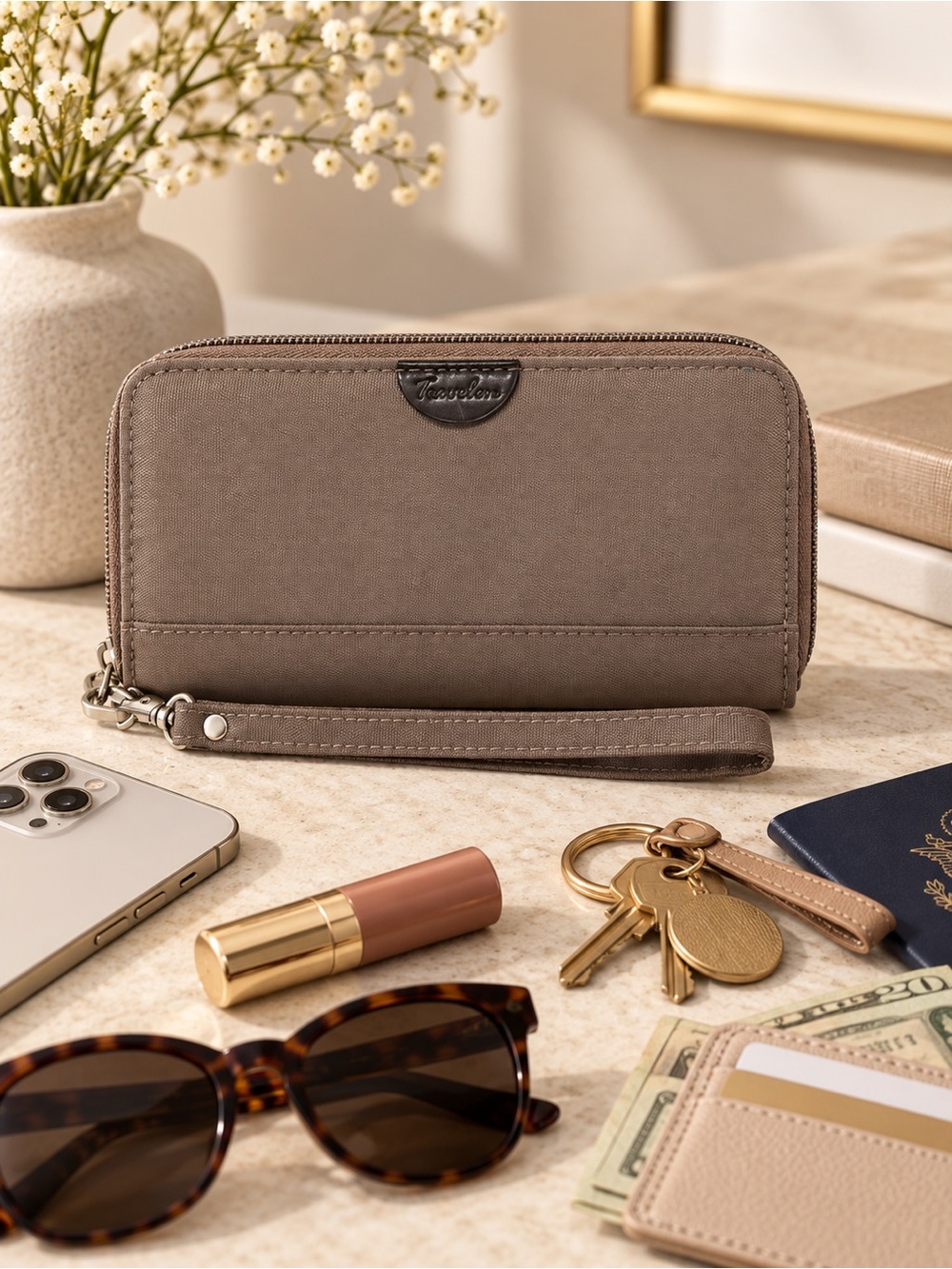⛵Travelon Taupe Zip-Around Wristlet Wallet